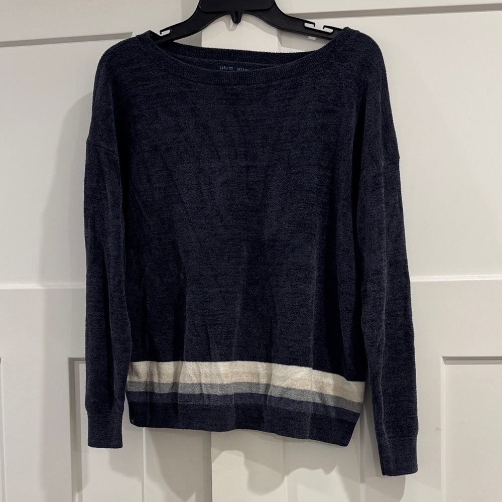 Barefoot Dreams CozyChic Ultra Lite Multi-Stripe Pullover, Indigo Blue, Large - Picture 3 of 6